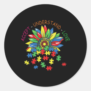 Autism Awareness Accept Understand Love Asd Rainbo Classic Round Sticker