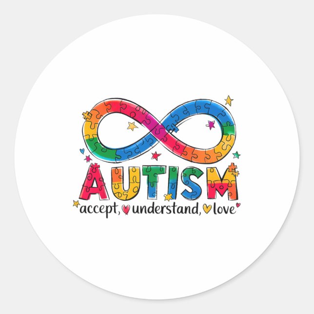 Autism Awareness Accept Understand Love Asd Suppor Classic Round Sticker (Front)