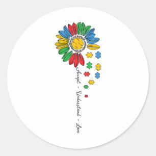 Autism Awareness Accept Understand Love Sunflower  Classic Round Sticker