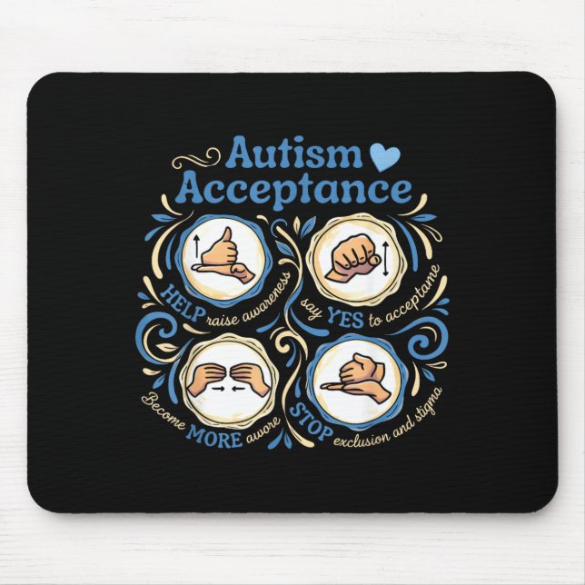 Autism Awareness Acceptance Hand Sign Language Mouse Pad (Front)