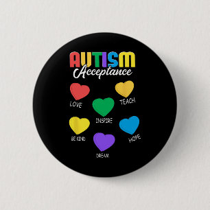 Autism Awareness Acceptance Heart Men Women  6 Cm Round Badge