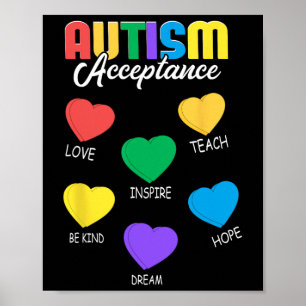 Autism Awareness Acceptance Heart Men Women  Poster