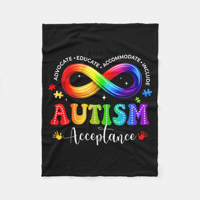 Autism awareness acceptance infinity symbol fleece blanket (Front)