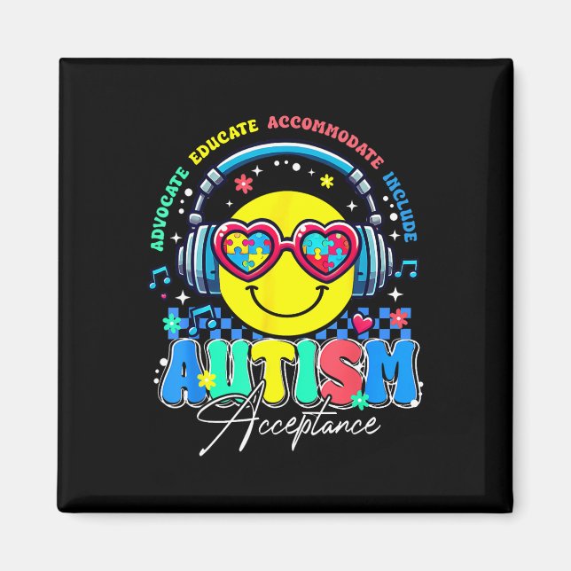Autism Awareness Acceptance Smile Face Sped Teache Magnet (Front)