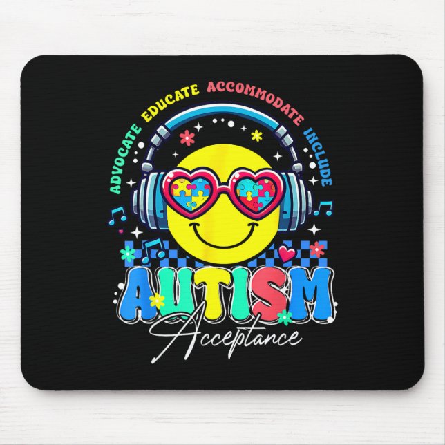 Autism Awareness Acceptance Smile Face Sped Teache Mouse Pad (Front)