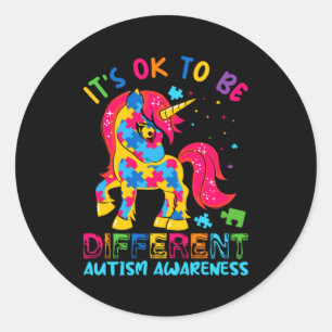Autism Awareness Acceptance Unicorn Its Ok To Be D Classic Round Sticker