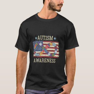Autism Awareness Acceptance usa flag Infinity Symb T-Shirt