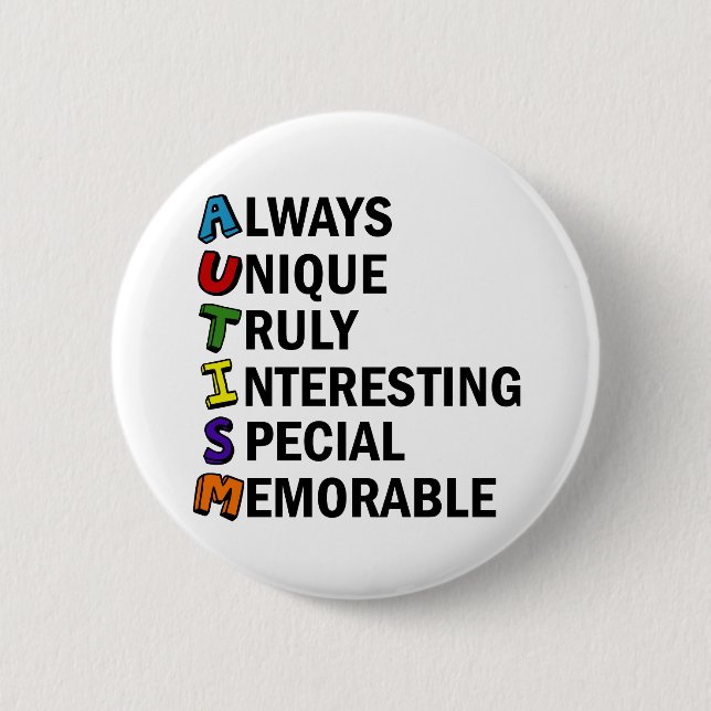Autism Awareness Acrostic Cute Rainbow Word Poem 6 Cm Round Badge (Front)