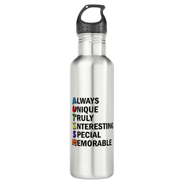Autism Awareness Acrostic Cute Rainbow Word Poem 710 Ml Water Bottle (Front)