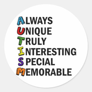 Autism Awareness Acrostic Cute Rainbow Word Poem Classic Round Sticker