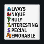Autism Awareness Acrostic Cute Rainbow Word Poem Magnet<br><div class="desc">A beautiful acrostic word poem for Autism. Always Unique Truly Interesting Special Memorable. Great positive attributes of being autistic to show you are proud of being on the spectrum. Acronyms are so cool.</div>