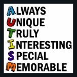 Autism Awareness Acrostic Cute Rainbow Word Poem Poster<br><div class="desc">A beautiful acrostic word poem for Autism. Always Unique Truly Interesting Special Memorable. Great positive attributes of being autistic to show you are proud of being on the spectrum. Acronyms are so cool.</div>