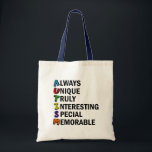 Autism Awareness Acrostic Cute Rainbow Word Poem Tote Bag<br><div class="desc">A beautiful acrostic word poem for Autism. Always Unique Truly Interesting Special Memorable. Great positive attributes of being autistic to show you are proud of being on the spectrum. Acronyms are so cool.</div>