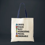 Autism Awareness Acrostic Cute Rainbow Word Poem Tote Bag<br><div class="desc">A beautiful acrostic word poem for Autism. Always Unique Truly Interesting Special Memorable. Great positive attributes of being autistic to show you are proud of being on the spectrum. Acronyms are so cool.</div>