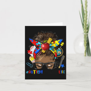 Autism Awareness Afro Messy Bun Melanin Black Auti Card
