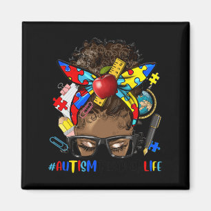 Autism Awareness Afro Messy Bun Melanin Black Auti Magnet