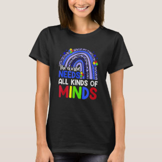Autism Awareness All Kinds Of Minds Rainbow Leopar T-Shirt