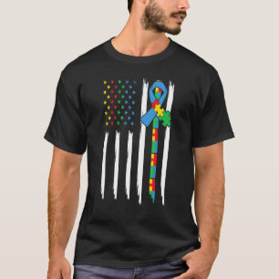 Autism Awareness America Flag Colour Puzzle Kindne T-Shirt