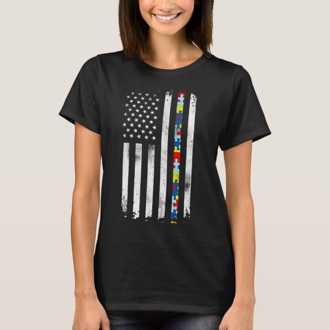 Autism Awareness American Flag Active T-Shirt (Front)