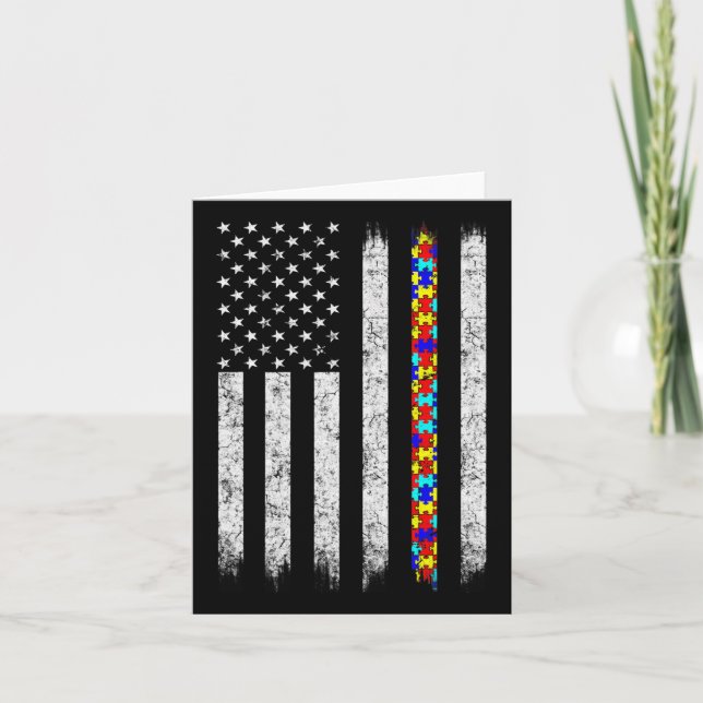 Autism Awareness American Flag  Card (Front)