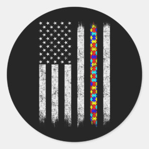 Autism Awareness American Flag  Classic Round Sticker
