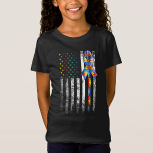 Autism Awareness American Flag Distressed Gift T-Shirt