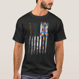 Autism Awareness American Flag Distressed Gift T-Shirt