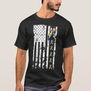 Autism Awareness American Flag Distressed Tee