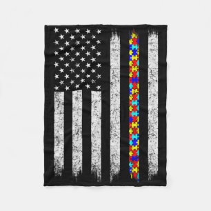 Autism Awareness American Flag  Fleece Blanket