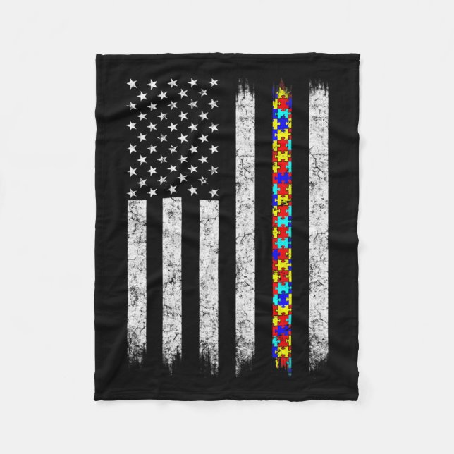 Autism Awareness American Flag  Fleece Blanket (Front)