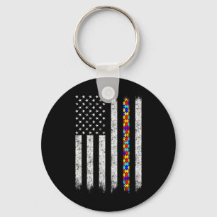 Autism Awareness American Flag Key Ring