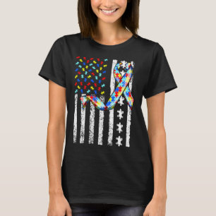 Autism Awareness American Flag Men Women Kids Auti T-Shirt