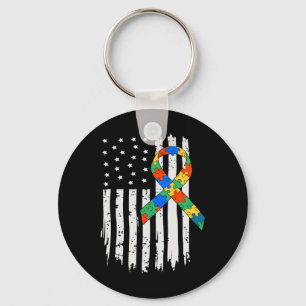 Autism Awareness American Flag Puzzle Autism Usa F Key Ring