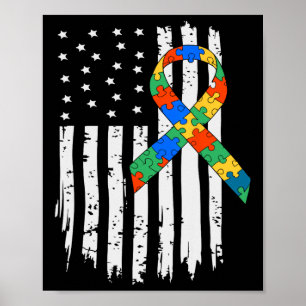 Autism Awareness American Flag Puzzle Autism Usa F Poster