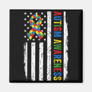 Autism Awareness American Flag Puzzle Dad Mum Mens Magnet