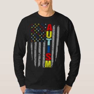 Autism Awareness American Flag Puzzle Piece T-Shirt