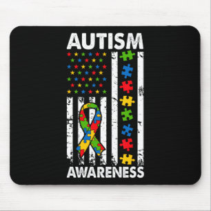 Autism Awareness American Flag Puzzle Ribbon Dad M Mouse Pad