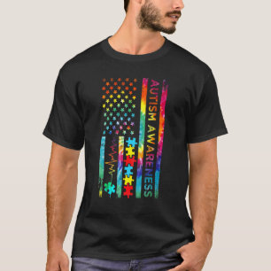 Autism Awareness American US Flag Tie Dye Men Wome T-Shirt
