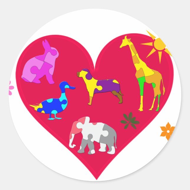 Autism Awareness Animals Classic Round Sticker (Front)