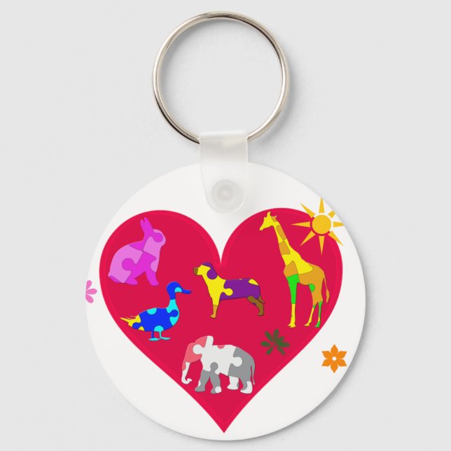 Autism Awareness Animals Key Ring (Front)