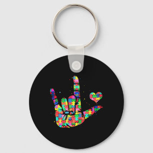 Autism Awareness  ASL Love Sign Language Puzzle Pi Key Ring