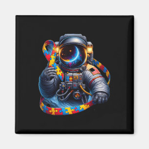 Autism Awareness Astronaut Yellow Red Blue Dog Rib Magnet