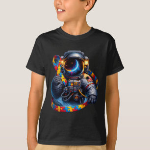 Autism Awareness Astronaut Yellow Red Blue Dog Rib T-Shirt