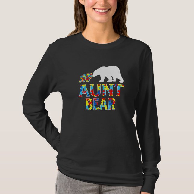 Autism Awareness Aunt Bear Puzzle Support Autistic T-Shirt (Front)