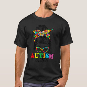 Autism Awareness Aunt Messy Bun Bandanna Support W T-Shirt