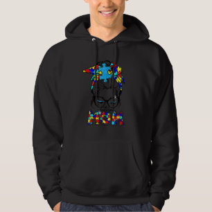 Autism Awareness Autism Mum Life Messy Hair Bun Mo Hoodie