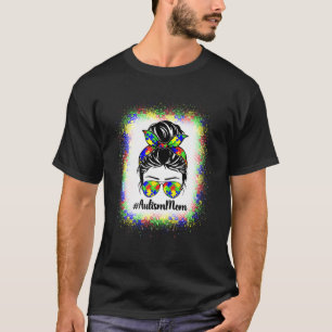 Autism Awareness Autism Mum Messy Bun Headband Ban T-Shirt