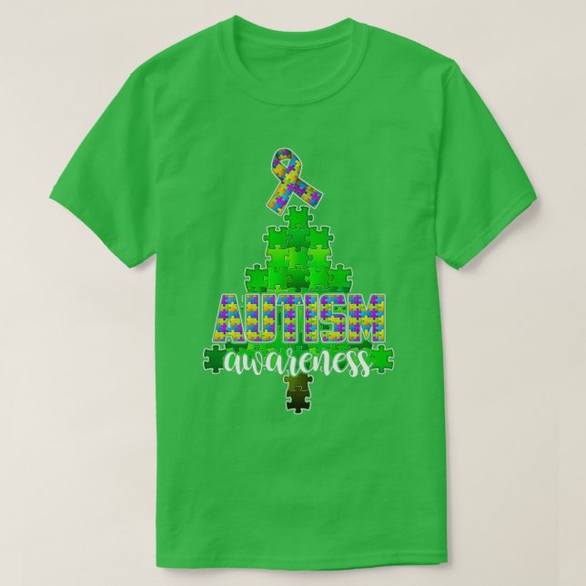 Autism Awareness Autism Puzzle Christmas Tree T-Shirt (Design Front)