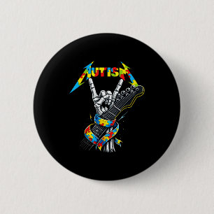 Autism awareness autism skeleton guitar player roc 6 cm round badge