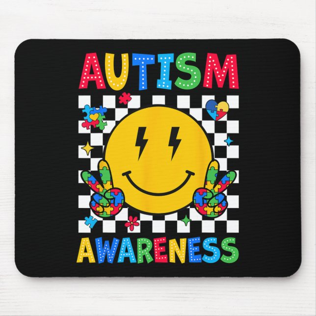 Autism Awareness Autism Squad Support Smile Face W Mouse Pad (Front)